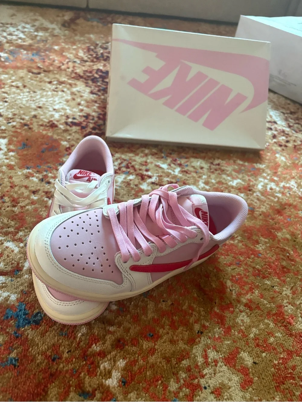 Travis Scott Pink, Light Pink and White Low-Top Sneakers